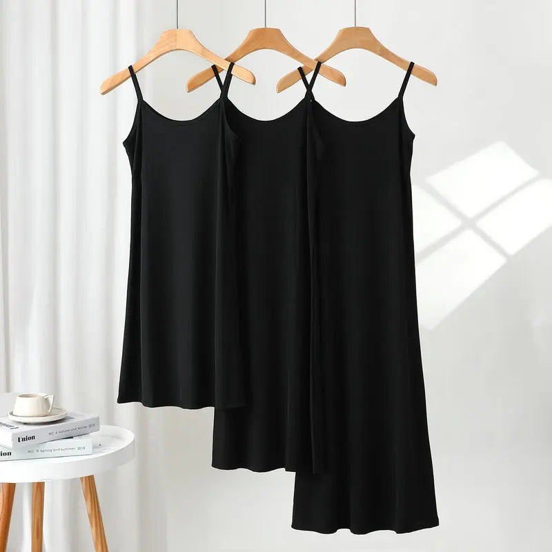 Summer icesilk Spaghetti strap Dress A-Line Thin Slip dress solid color Casual Camisole dresses summer sundress slips