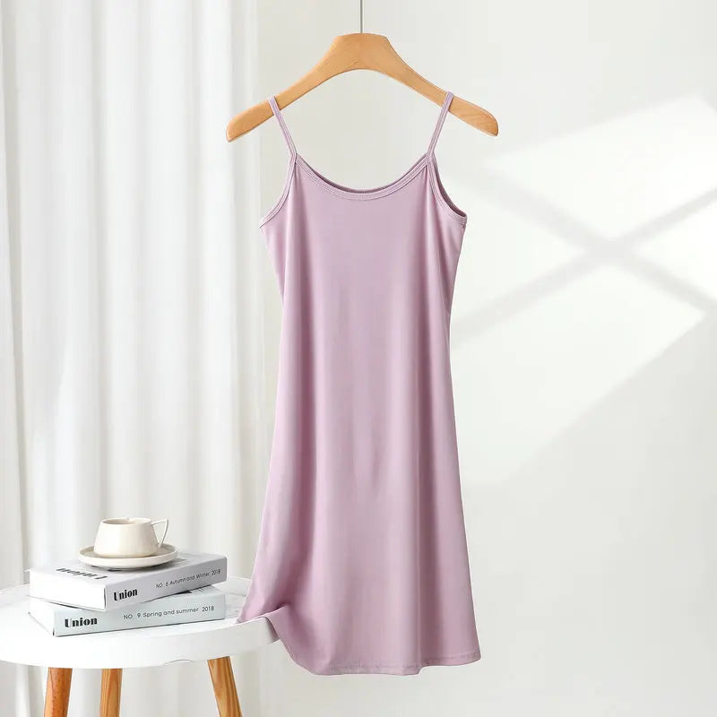 Summer icesilk Spaghetti strap Dress A-Line Thin Slip dress solid color Casual Camisole dresses summer sundress slips