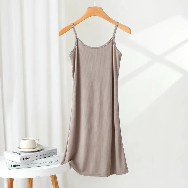 Summer icesilk Spaghetti strap Dress A-Line Thin Slip dress solid color Casual Camisole dresses summer sundress slips