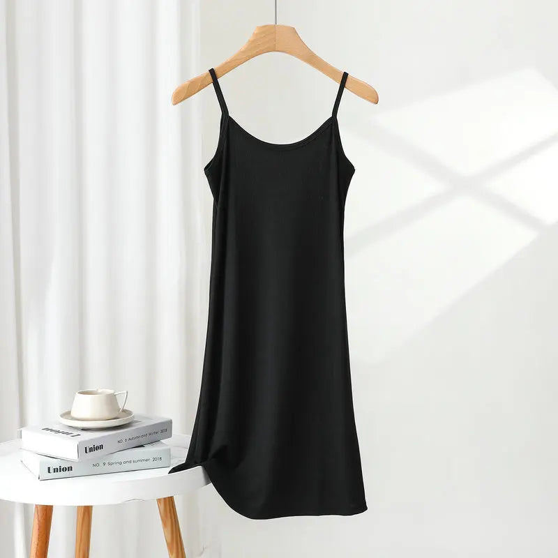 Summer icesilk Spaghetti strap Dress A-Line Thin Slip dress solid color Casual Camisole dresses summer sundress slips