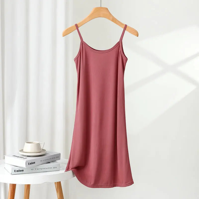 Summer icesilk Spaghetti strap Dress A-Line Thin Slip dress solid color Casual Camisole dresses summer sundress slips